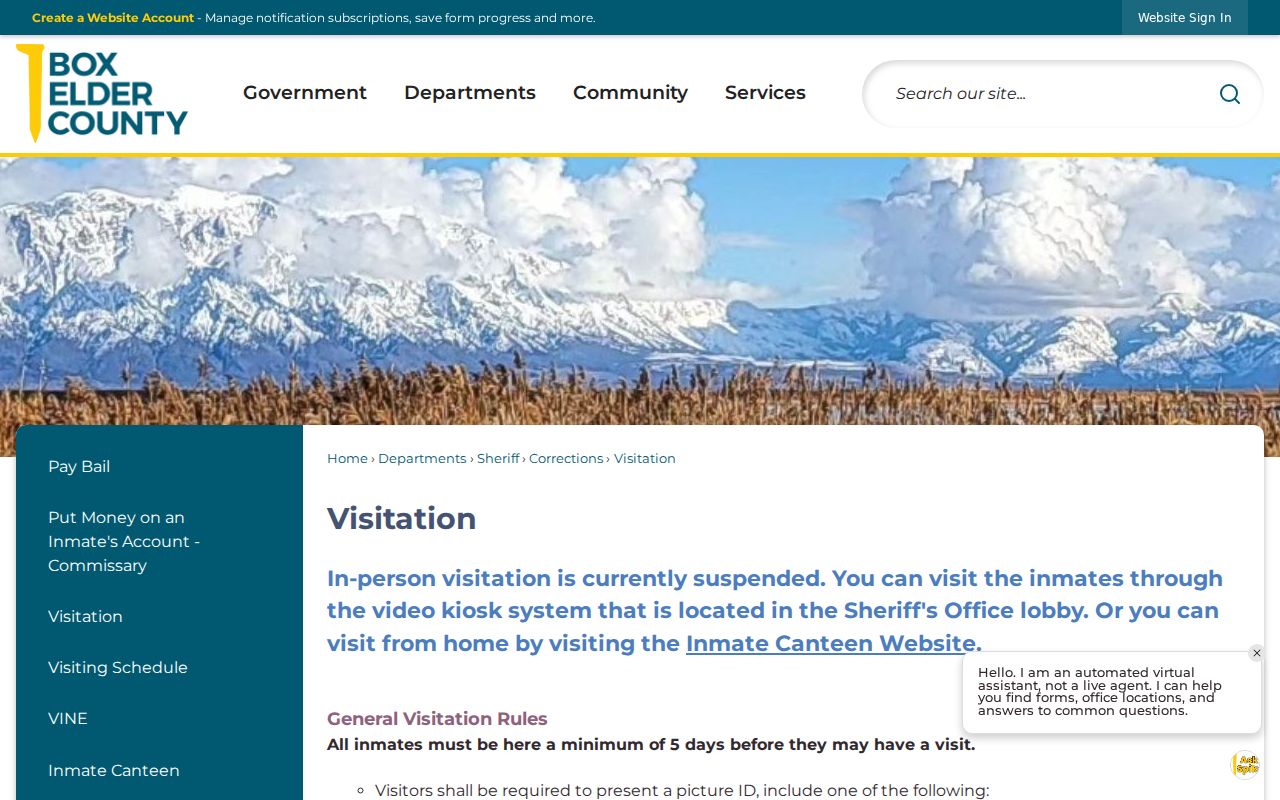 Box Elder County arrest records jail contact and visitation services