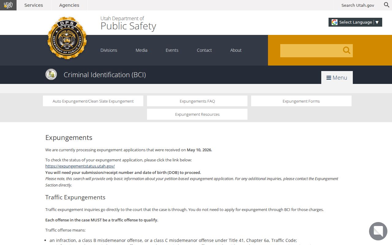 Box Elder County criminal court case expungement resources from Utah BCI