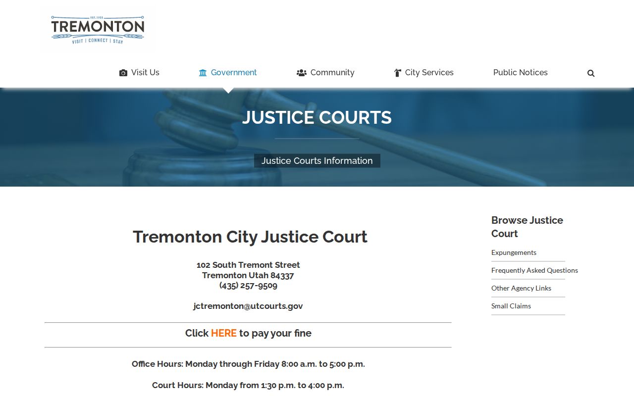 Box Elder County criminal case records at Tremonton Justice Court